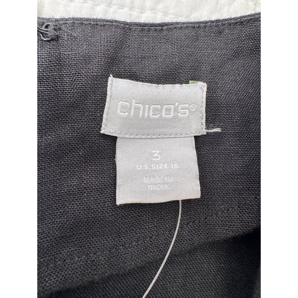 NWT Chico’s Black 100% Linen Midi Short Eyelet Sleeve Dress SZ 3 Travel - Picture 7 of 8